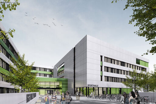 Visualisierung des Neubaus der Integrierten Gesamtschule Willy Brandt