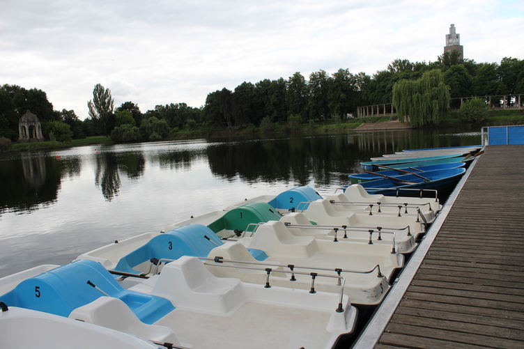 Bild vergrößern: Tretboote am Adolf-Mittag-See im Stadtpark Rotehorn Magdeburg