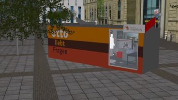 Grafik vom künftigen Infopunkt vor dem Hauptbahnhof auf dem Willy-Brandt-Platz