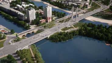 Bild vergrößern: Vogelperspektive auf den neuen Strombrückenzug in Magdeburg