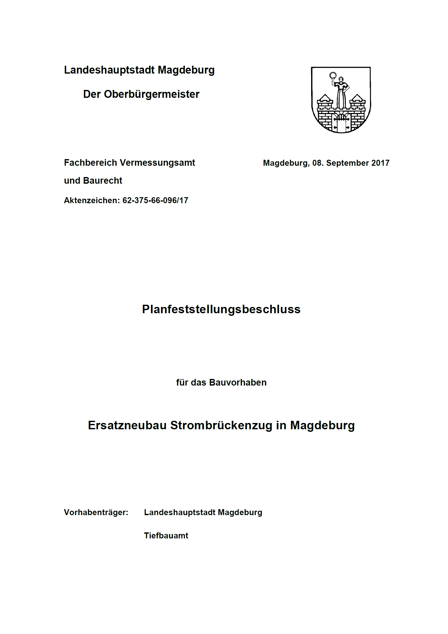 Das Deckblatt des Planfeststellungsbeschlusses aus 2017