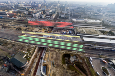 Gleise am Magdeburger Hauptbahnhof, rot: 1-5, gelb: 6-8 und grün 10-13