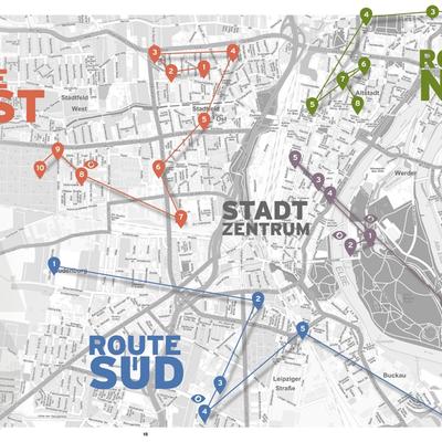 Übersicht über die vier Routen der Magdeburger Moderne