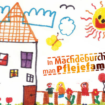 CityCards-Kartenmotiv mit gemaltem Haus, Sonne und Familie