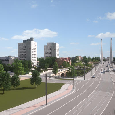 Visualisierung der künftigen Verkehrsführung mit Zufahrt zum Stadtpark