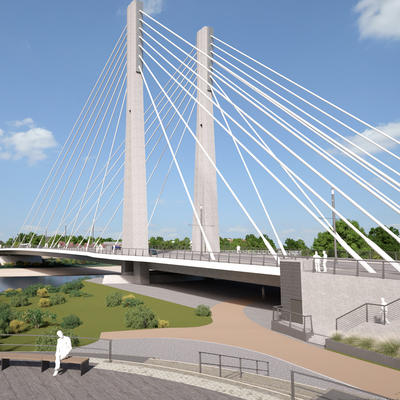 Visualisierung der Anna-Ebert-Brücke und der neuen Pylonbrücke