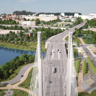 Visualisierung: Draufsicht auf die neue Strombrücke Richtung Innenstadt