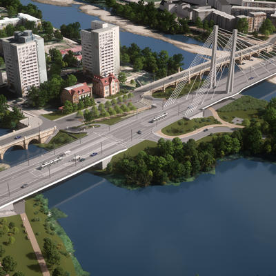 Visualisierung: Draufsicht auf den neuen Brückenzug über Zollelbe und Alte Elbe