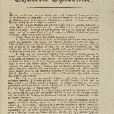 Anweisung zur Erhaltung der Gesundheit bei einer Cholera-Epidemie von 1831