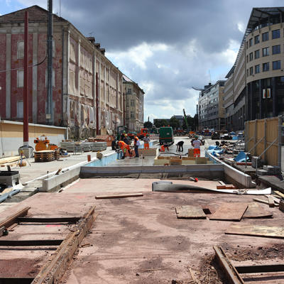 Gleisbau in Richtung Willy-Brandt-Platz, 07/2020