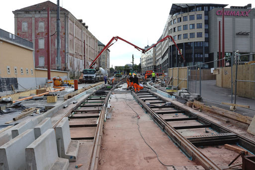 Gleisbau in Richtung Willy-Brandt-Platz, 07/2020