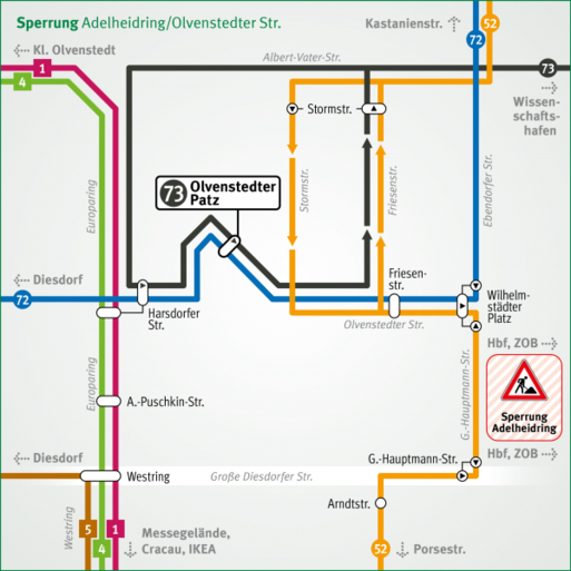 Bild vergrößern: Sperrung Straßenbahn vom 13. bis 26. August 2020
