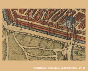 Bild vergrößern: Vogelschauplan von Braun/ Hogenberg 1574