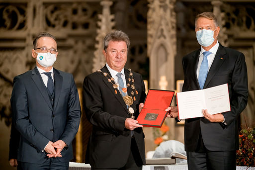 Heiko Maas, Dr. Lutz Trmper und Rumniens Staatsprsident Klaus Iohannis
