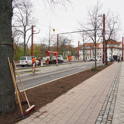 Neu ausgebauter Rad- und Fußgängerwege neben der neuen Straßenbahnstrecke