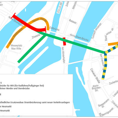 Übersicht der Sperrmaßnahmen für den Strombrückenzug in Magdeburg ab Juli 2022