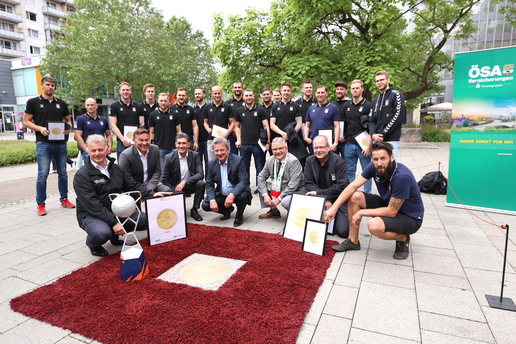 Bild vergrößern: Verlegung der Ehrenplatte für den SCM auf Magdeburgs Sports Walk of Fame