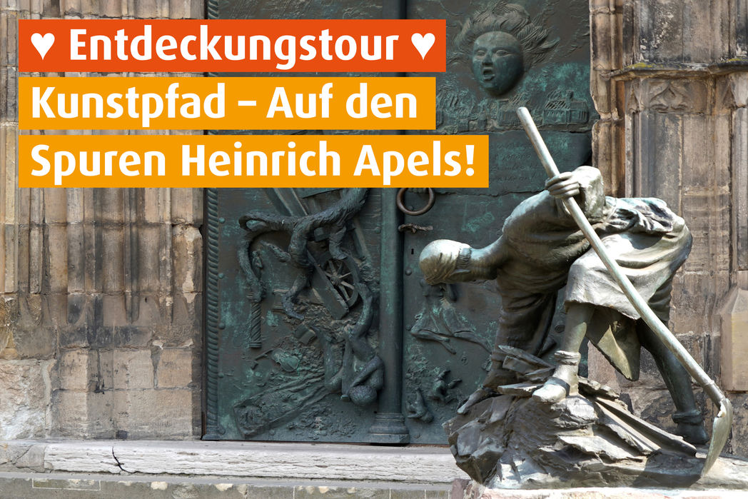 Heinrich-Apel-Wanderung: Bronzeskulptur Trümmerfrau an der Johanniskirche