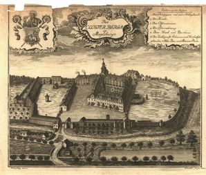 Bild vergrößern: Kloster Berge, um 1770. Das südlich der Altstadt gelegene Kloster wurde in der Zeit der napoleonischen Fremdherrschaft abgerissen.