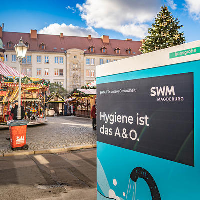 Hygienekonzept für 2021: Handwaschbox auf dem Weihnachtsmarkt Magdeburg