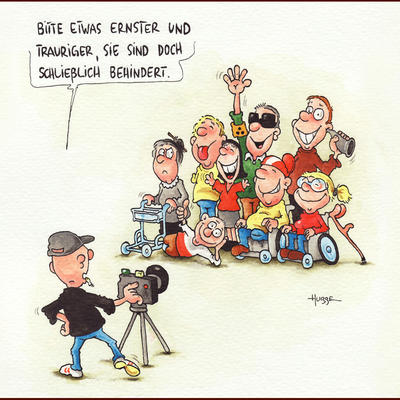 Gruppenfoto - »Vorsicht Stufe! - Behinderte Cartoons von Phil Hubbe«