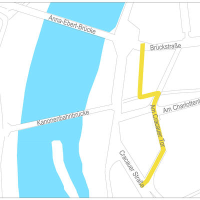 Grafik mit dem provisorischen Umleitungsweg zur Cracauer Straße für Fußgänger