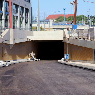 Ausfahrt des Magdeburger City-Tunnels zur Innenstadtseite, Stand Juni 2022