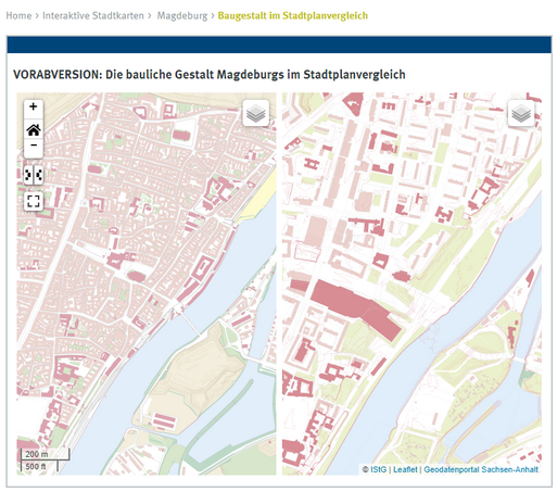 Bild vergrößern: Die bauliche Gestalt Magdeburgs im Stadtplanvergleich (uni-muenster.de)