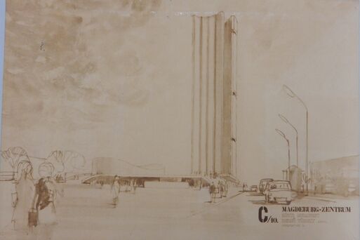 Bild vergrößern: Gezeichnete Entwürfe zur Bebauung des Zentralen Platzes, um 1969