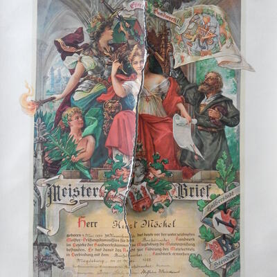 Bild vergrößern: Farbiger Meisterbrief von Buchdruckermeister Kurt Möckel, 1922