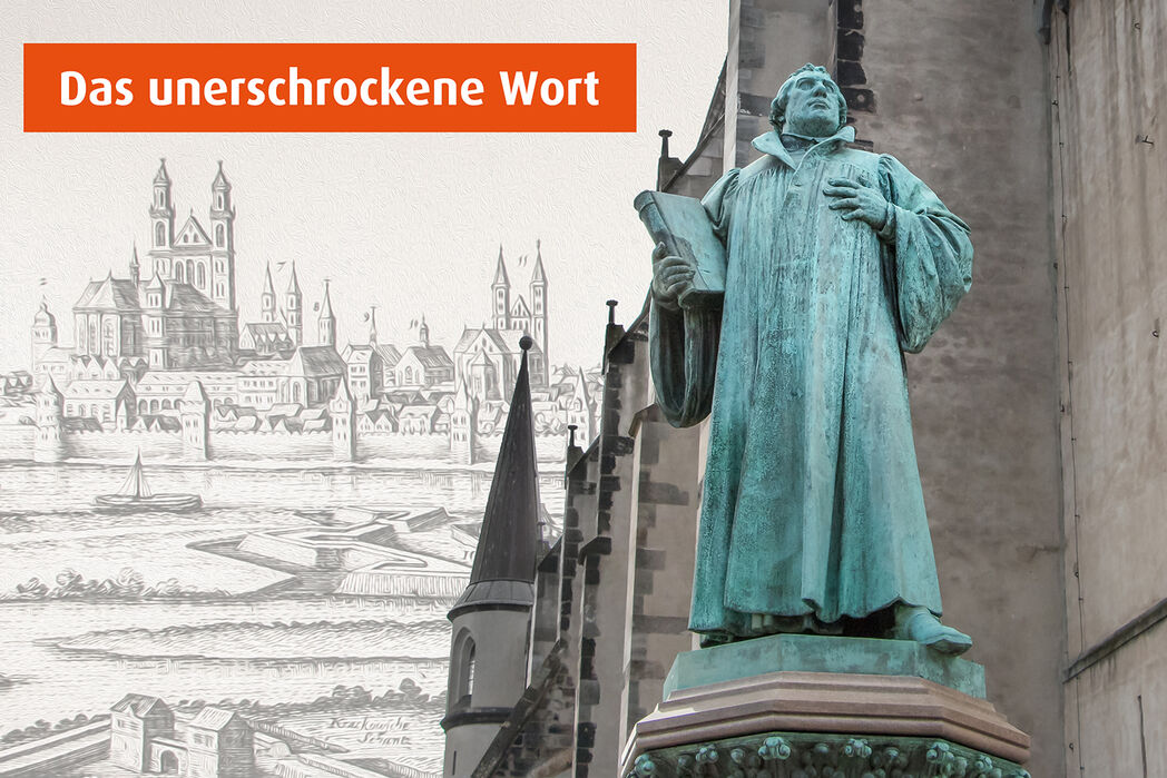Luther-Statue vor der Johanniskirche Magdeburg