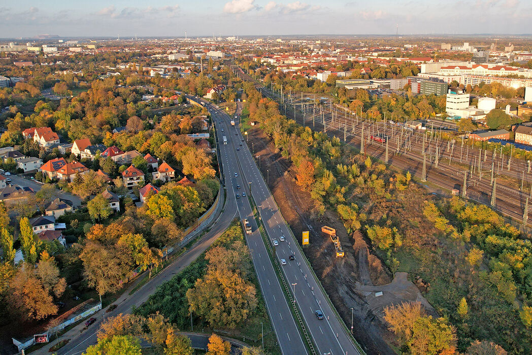 Luftbildaufnahme der Baustelle zur Verlegung des Magdeburger Rings © Peter Gercke