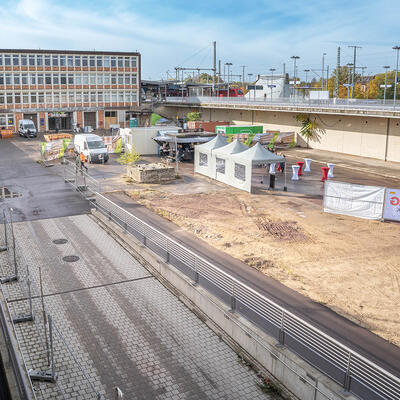 Draufsicht auf den Kölner Platz Magdeburg vor Sanierungsbeginn 2022