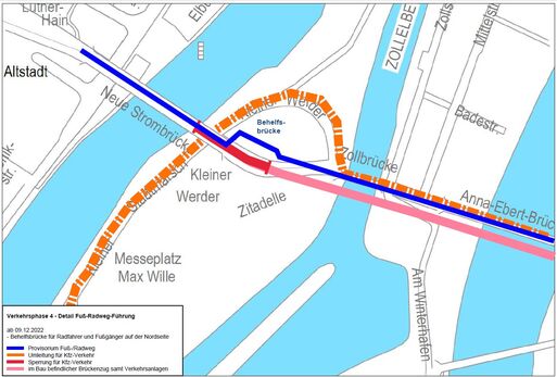 Bild vergrößern: Verkehrsphase 4 - Freigabe Behelfsbrcke, Stand: 06.12.2022