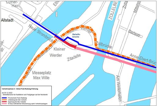 Bild vergrößern: Verkehrsphase 4 - Freigabe Behelfsbrücke, Stand: 06.12.2022