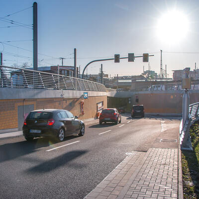 Verkehr durch den am 31. März 2023 neu eröffneten City-Tunnel Magdeburg