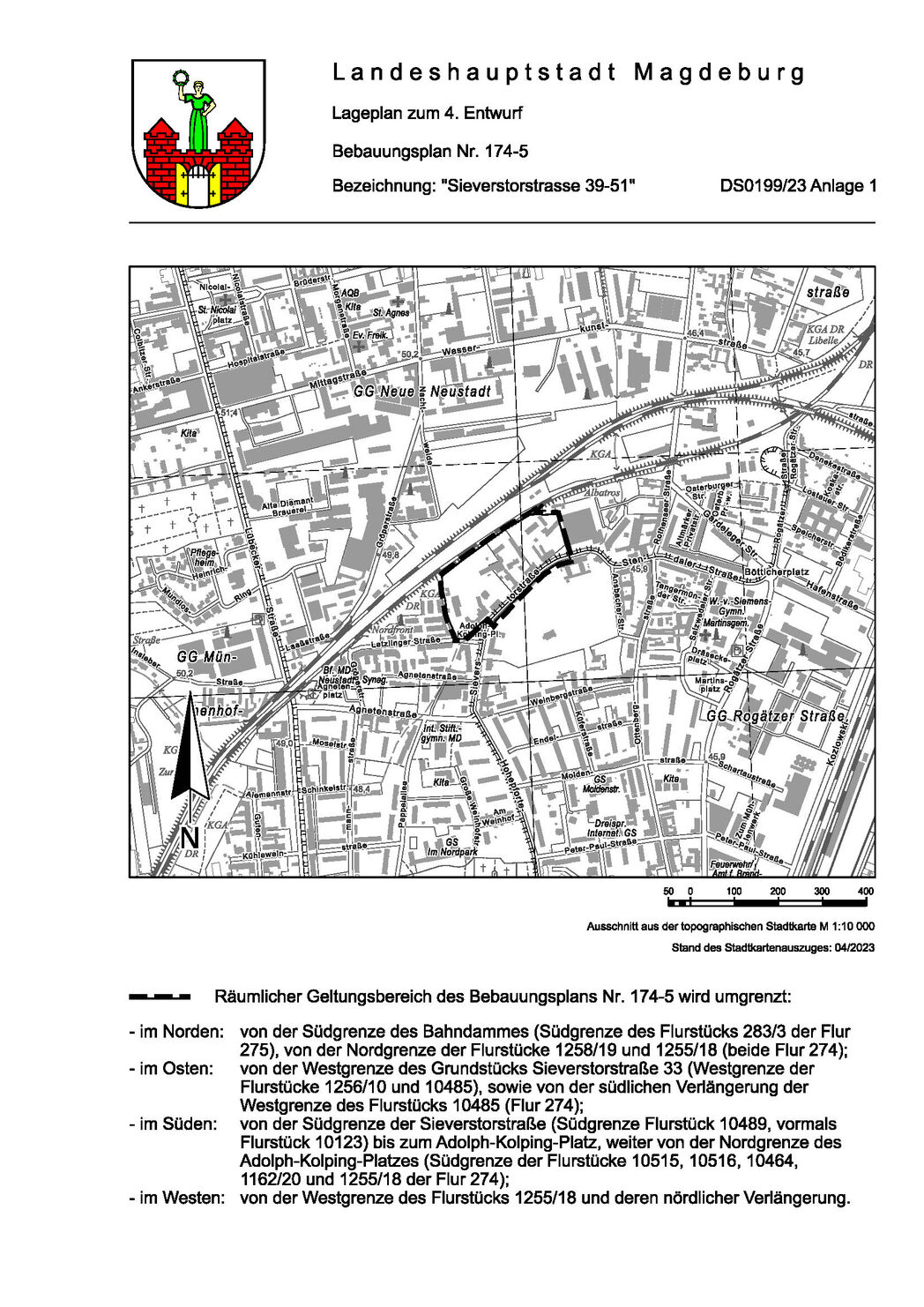 Bild vergrößern: Lageplan für 4. Entwurf des Bebauungsplans 174-5 "Sieverstorstraße 39-51"