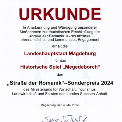 Urkunde Romanikpreis 2024