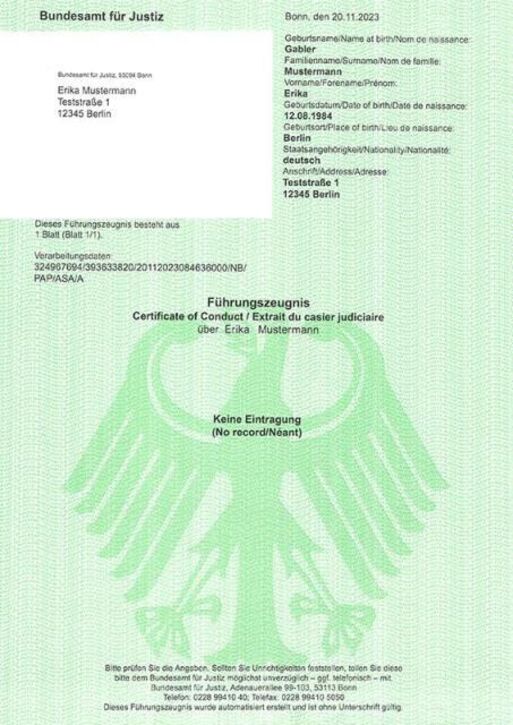 Muster Führungszeugnis