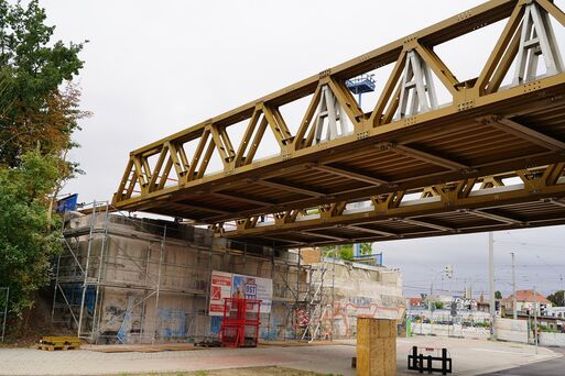 Die zweite Behelfsbrücke für den Magdeburger Ring über den Damaschkeplatz